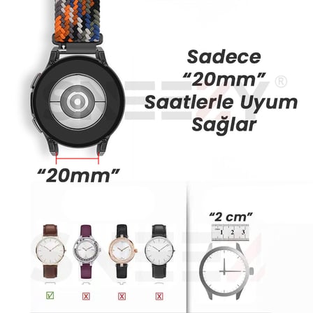 Sneezy Huawei Watch GT 3 Pro 43mm İle Uyumlu 20mm Metal Klips Solo Fiberlink Örgü Kordon