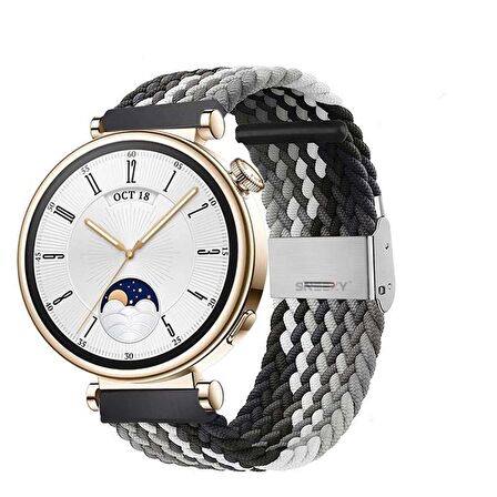Sneezy Huawei Watch GT 4 41mm İle Uyumlu 18mm Metal Klips Solo Fiberlink Örgü Kordon