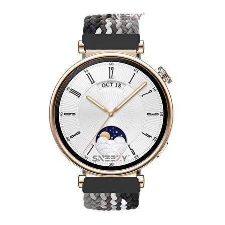 Sneezy Huawei Watch GT 4 41mm İle Uyumlu 18mm Metal Klips Solo Fiberlink Örgü Kordon