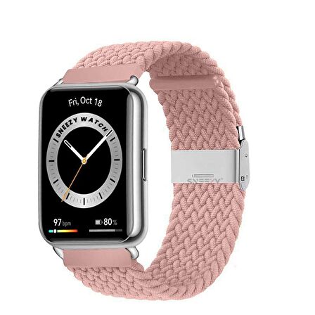 Sneezy Huawei Watch Fit 2 İle Uyumlu Metal Klips Solo Fiberlink Örgü Kordon