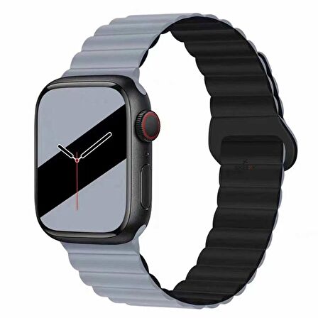 Apple Watch 42mm 44mm 45mm Seri 3 4 5 6 7 8 Se Uyumlu Harmony Duo Magnetik Silikon Kordon