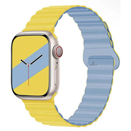 Apple Watch 49mm Seri 8 Ultra Uyumlu Harmony Duo Magnetik Silikon Kordon