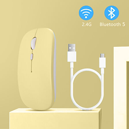 Apple İpad Şarj Edilebilir Sessiz Mouse Bluetooth + 2.4Hz Wifi Kablosuz Mouse Fare