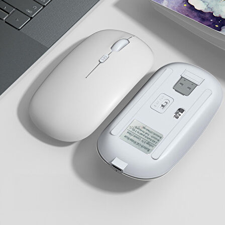 Huawei Tablet Şarj Edilebilir Sessiz Mouse Bluetooth + 2.4Hz Wifi Kablosuz Mouse Fare