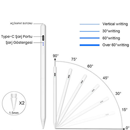 iPad 10.2 inç 9.Nesil 2021 Uyumlu Palm Rejection Avuç İçi Reddetmeli Stylus Kalem