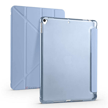 Apple iPad 9.Nesil 10.2 İnç 2021 Uyumlu Üçgen Katlanabilir Kalemlikli Standlı Akıllı Kılıf