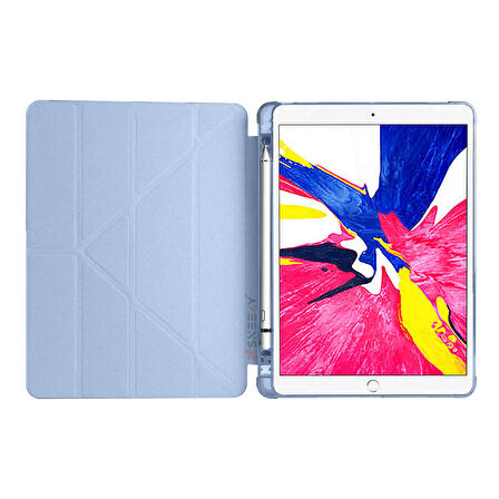 Apple iPad 9.Nesil 10.2 İnç 2021 Uyumlu Üçgen Katlanabilir Kalemlikli Standlı Akıllı Kılıf