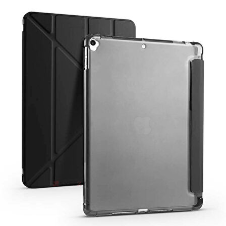 Apple iPad 8.Nesil 10.2 İnç 2020 Uyumlu Üçgen Katlanabilir Kalemlikli Standlı Akıllı Kılıf