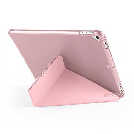 Apple iPad 7.Nesil 10.2 İnç 2019 Uyumlu Üçgen Katlanabilir Kalemlikli Standlı Akıllı Kılıf