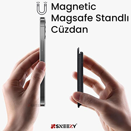 Sneezy İphone 14-14 Plus-14 Pro-14 Pro max Uyumlu Birinci Sınıf Stand Özellikli Magsafe Deri Kartlık