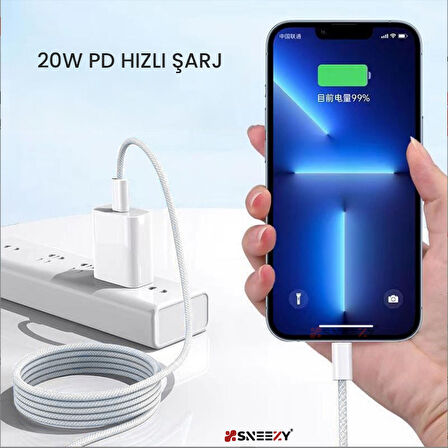 Sneezy İphone 15 - 15 Plus Uyumlu Typ-C & Typ-C 20W-60 PD 1Mt Hızlı Şarj Kablosu