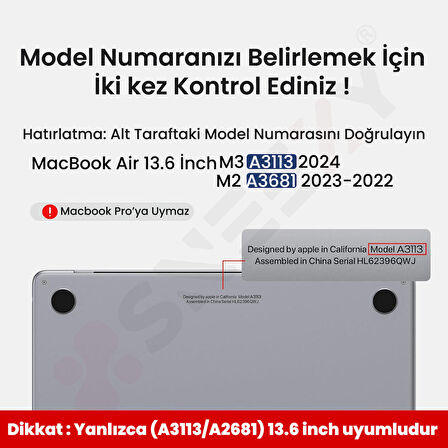 MacBook Air 13.6 İnç Kılıf M3-M2 / A3113-A2681, için Dayanıklı Koruyucu Mat Plastik Sert Kılıf