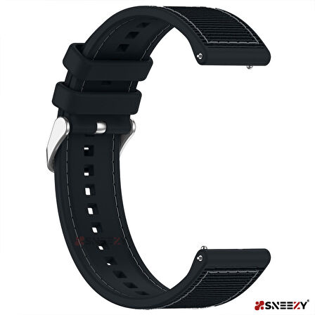 Sneezy Huawei Watch GT 3 Pro 43mm İle Uyumlu 20mm Dikiş Desenli Dokuma Silikon Kordon