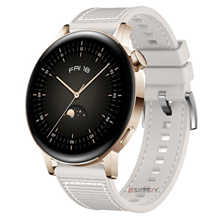 Sneezy Huawei Watch GT 2 Elegant-Classic 42mm Uyumlu 20mm Dikiş Desenli Dokuma Silikon Kordon