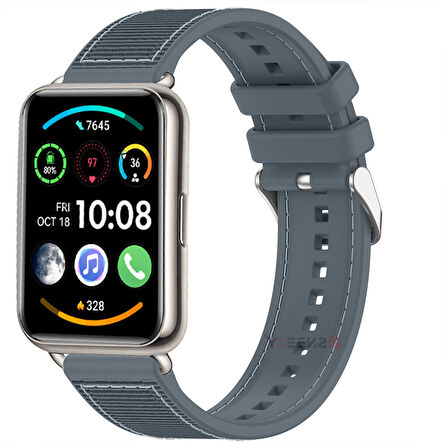 Sneezy Huawei Watch Fit 2 İle Uyumlu Dikiş Desenli Dokuma Silikon Kordon