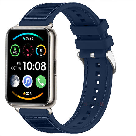 Sneezy Huawei Watch Fit 2 İle Uyumlu Dikiş Desenli Dokuma Silikon Kordon