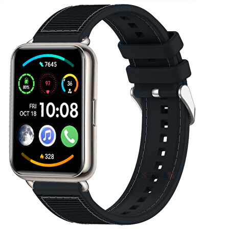 Sneezy Huawei Watch Fit 2 İle Uyumlu Dikiş Desenli Dokuma Silikon Kordon