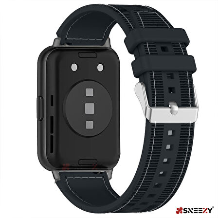Sneezy Huawei Watch Fit 2 İle Uyumlu Dikiş Desenli Dokuma Silikon Kordon
