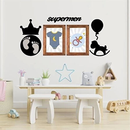 İpek Yıldızı® DECO103 Supermen Dekoratif Duvar Süsü Tablo Aksesuar Ahşap Tasarım Hediye Pano Sticker Seti