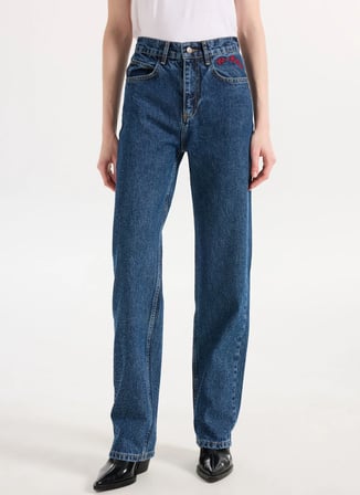 2Wins Yüksek Bel Bootcut Paça Düz Mavi Kadın Denim Pantolon Ma Cherie
