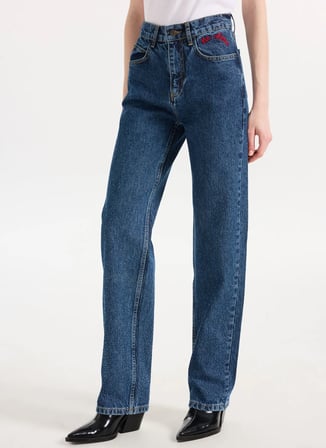 2Wins Yüksek Bel Bootcut Paça Düz Mavi Kadın Denim Pantolon Ma Cherie