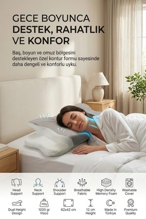Premium Memory Foam Boyun Destekli Visco Yastık 62x42 Çıkarılabilir Kılıflı