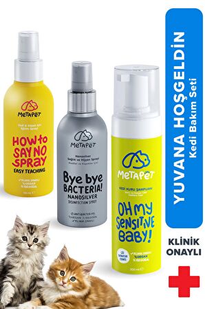 Kedi Bakım Ürünleri Seti, Eğitim Spreyi, Nano Series Hijyen Spreyi Ve Kuru Şampuan