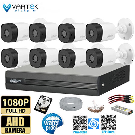 8 Kameralı 500GB Harddiskli 30m Gece Görüşlü Full HD Güvenlik Kamera Seti