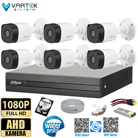 6 Kameralı 320GB Harddiskli 30m Gece Görüşlü Full HD Güvenlik Kamera Seti