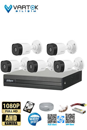 5 Kameralı 320GB Harddiskli 30m Gece Görüşlü Full HD Güvenlik Kamera Seti