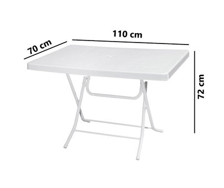 Omnipazar MT-GFM240 Prima Roccia Plastik Kare Bahçe Balkon Masa 70x110 cm Beyaz