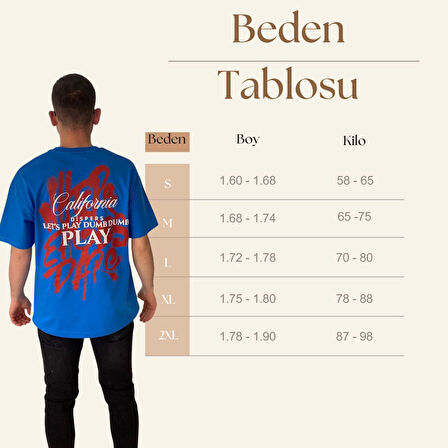 Erkek Tişört Baskılı Bisiklet Yaka Oversize Saks Mavi Comfort T-shirt Erkek Tshirt