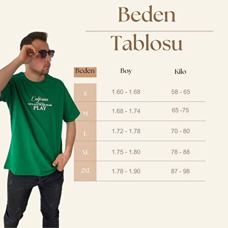 Erkek Tişört Baskılı Bisiklet Yaka Oversize Yeşil Comfort T-shirt Erkek Tshirt