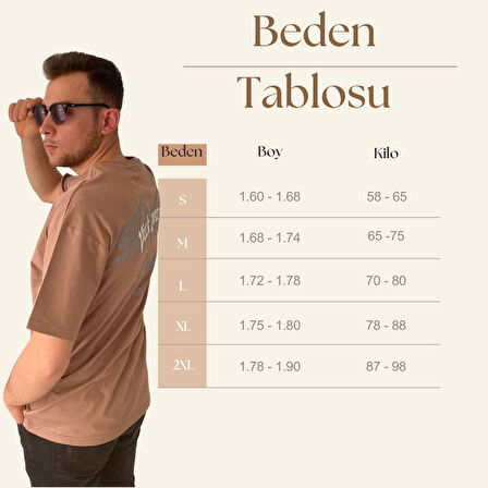 Erkek Tişört Baskılı Bisiklet Yaka Oversize Kahverengi Comfort T-shirt Erkek Tshirt