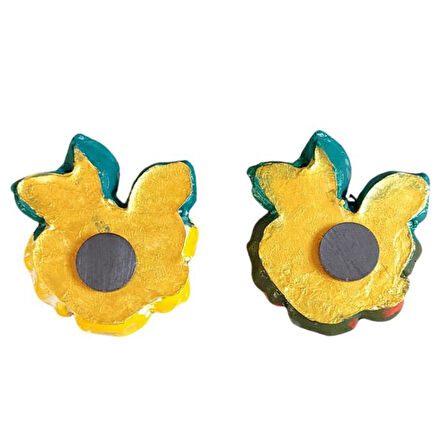 Uretti - Ayşe 7362 8995 El Yapımı Minik 2'li Sarı - Turuncu Renk Gül Magnet - 6 x 7 cm