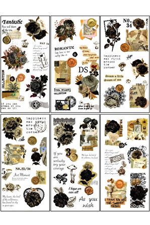 Vintage Sticker Stiker Çıkartma Etiket 6'lı Set- Elegant Flowers