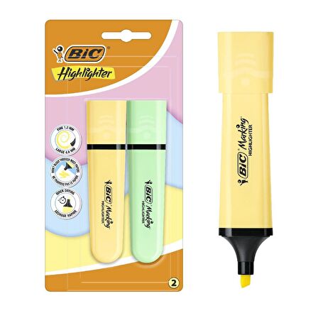 Bic Marking Flat Fosforlu Kalem Pastel Sarı-Yeşil 2 Li