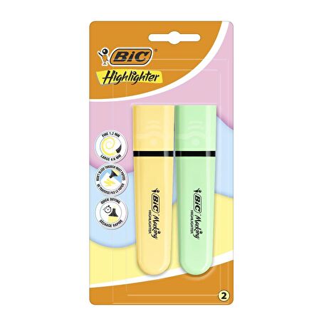 Bic Marking Flat Fosforlu Kalem Pastel Sarı-Yeşil 2 Li