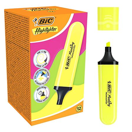 Bic Marking Flat Fosforlu Kalem Sarı 12 Adet