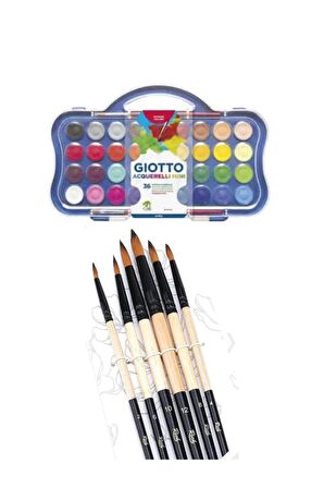 Giotto Aquarell Block Sulu Boya 23 Mm 36 Lı Kutu Ile 6'lı Yuvarlak Uçlu Fırça Seti