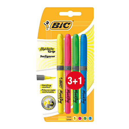 Bic Briteliner Grip Fosforlu Kalem 3+1 Blister