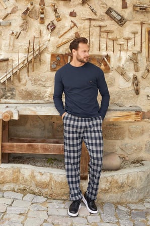 Aydoğan Erkek Tekin Jakarlı Kışlık Lacivert Pijama Takım 3380