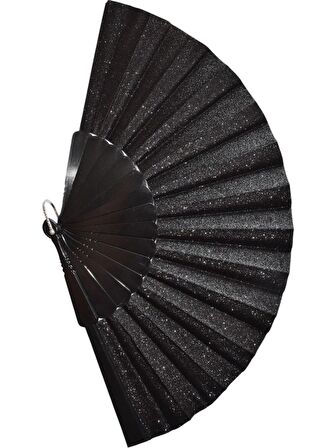 Simli Tek Taraflı Yelpaze – Plastik Saplı, Işıltılı ve Şık – 23x43 cm