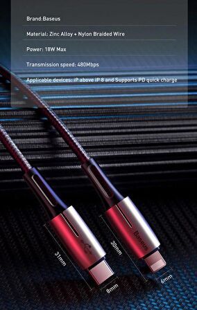 Baseus Led Işıklı Super Şarj Örgü Tasarım1.3Mt 18W İPhone Şarj Kablo İphone 11 12 13 14 Pro Max Şarj