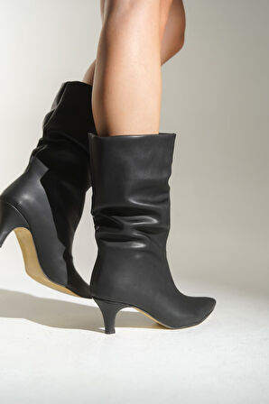 Siyah Kadın Sivri Topuklu Kısa Ökçe Bot, Rahat Topuk