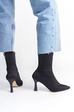 Siyah Kadın Topuklu Streç Bot