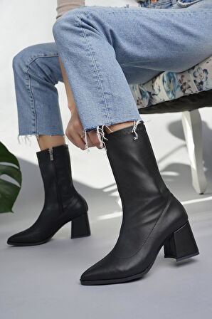 Kadın Kısa Topuklu Fermuarlı Streç Bot