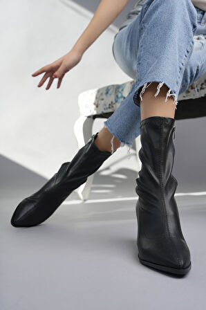 Kadın Kısa Topuklu Fermuarlı Streç Bot