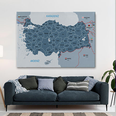 Harita Sepeti Türkiye Haritası Kanvas Tablo Sınır Komşulu Eğitici ve Öğretici Dekoratif Tablo 3093