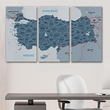 Harita Sepeti Türkiye Haritası Kanvas Tablo Sınır Komşulu Eğitici ve Öğretici Dekoratif Tablo 3093